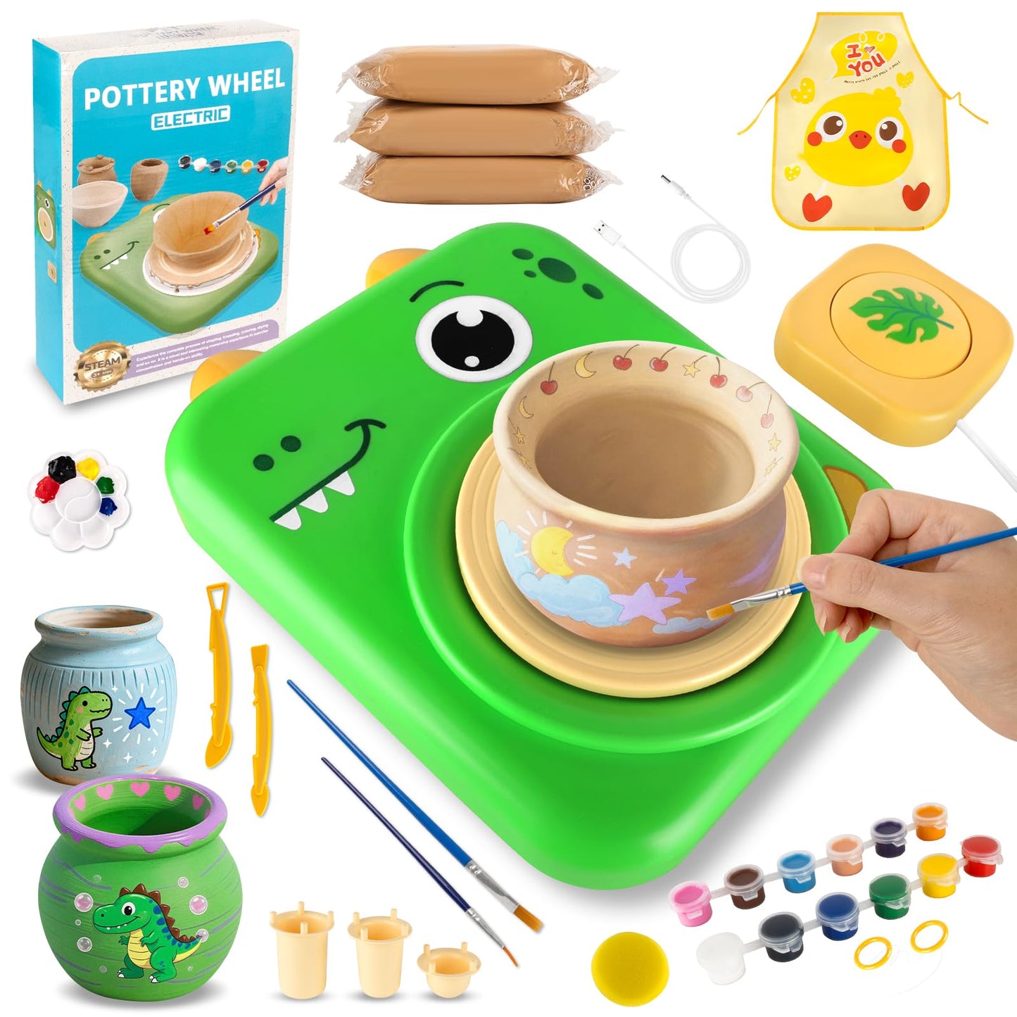 TenLaitech Pottery Wheel for Kids - Arts and Crafts Toys for Kids Ages 8-12 | Complete Pottery Painting Kit with Air Clay Art Supplies for Girls Boys Toys Birthday Gift for 6 7 8 9 10 11