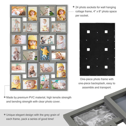 HELLO LAURA 4×6 Collage Picture Frames,24 Opening Photo Collage Frame for Wall Decor,Multi Family Photo for Gallery Decor, Hanging Display - Grey