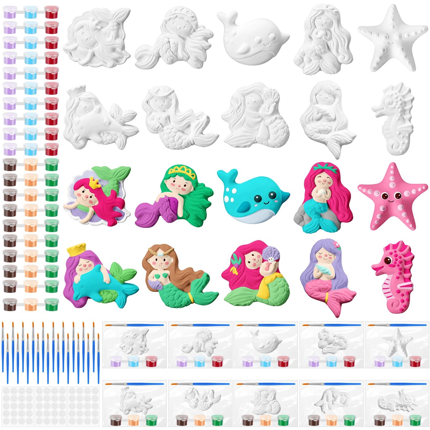 Simgoing 20 Set Mermaid Ceramic Painting Kit DIY Ceramic to Paint Your Own Mermaid Figurines Unpainted Plaster Arts and Craft for Adults Holiday Birthday Party Favors