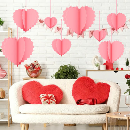 Valentines Day Decorations - 8 Pcs Pink 3D Valentines Hanging Hearts Ornaments Paper Valentines Tree Decorations for Valentines, Wedding, Engagement, Anniversary, Galentines Party Décor