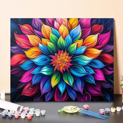 MaiMMaledy Paint by Numbers Kit for Adults Beginners Canvas Pictures with Framed Drawing Painting Acrylic Pigment with Wooden Triangle Easel Colorful Flowers 8Wx12L inch
