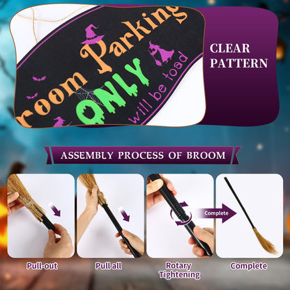 Bnesi Halloween Creative Wall Decorations, Broom Parking Sign with 3 Removable and Placeable Witches Brooms, Outdoor Front Porch or Indoor Living Room Wall Halloween Decoration (Halloween)