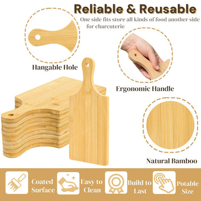 YIMITEE 12 Pack Bamboo Cutting Board with Handle, 11" x 5" Individual Charcuterie Boards, Blank Laser Engraving Board, Bulk Food Platter, Mini Board for Kitchen, Home Decor, Housewarming Gift