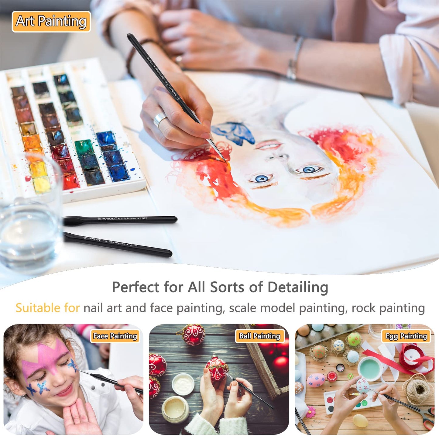 PANDAFLY Detail Paint Brushes Set, 15pcs Miniature Brushes for Fine Detailing & Art Painting - Acrylic, Oil, Watercolors & Paint by Number, Models, Face, Nail, Craft