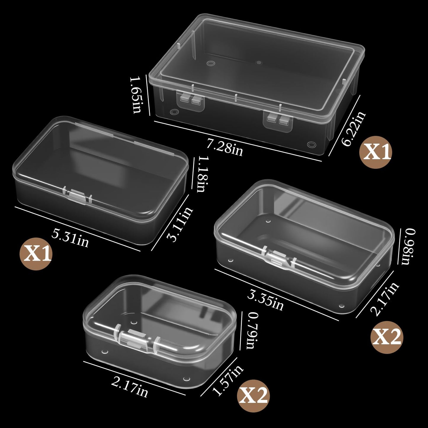 Jetec 6 Pieces Mini Plastic Clear Beads Storage Containers Box for Collecting Small Items, Beads, Jewelry, Business Cards, Game Pieces, Crafts (4 Size)