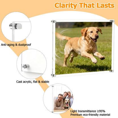 Luxy Float 8x10 Floating Acrylic Wall Frames 2 Pack, Clear Frameless Picture Frames with Standoff Mounts, Transparent Lucite Photo Display for Home, Office, Posters, or Art Prints