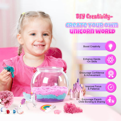 EVERICH TOY Unicorn Terrarium Kit for Girls Ages 4–12, Light-Up DIY Fairy Garden Craft Kit with Remote-Control LED Night Light, Creative Screen-Free Unicorn Gifts & Bedroom Room Décor