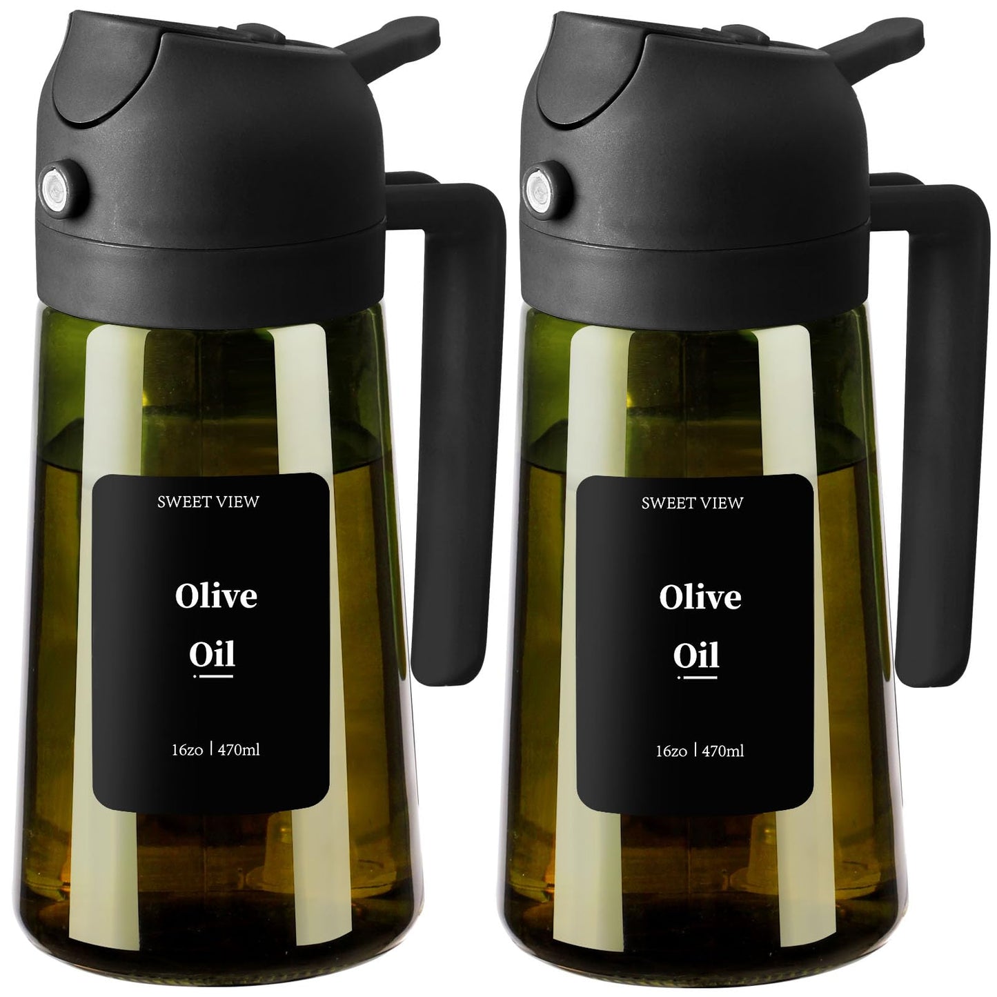 Olive Oil Dispenser and Oil Sprayer – 16oz/470ml Glass Light-Proof Oil Pourer for Kitchen, Air Fryer, Cooking, Salad, and BBQ