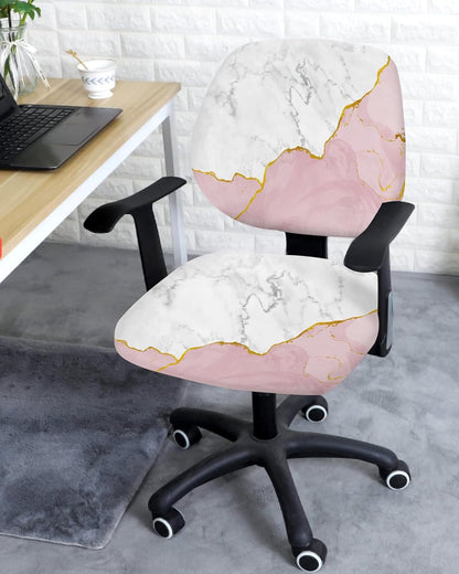 Vandarllin Office Chair Cover, White Gold Blush Pink Stretchable Universal Slipcover with Abstract Marble Agate Design