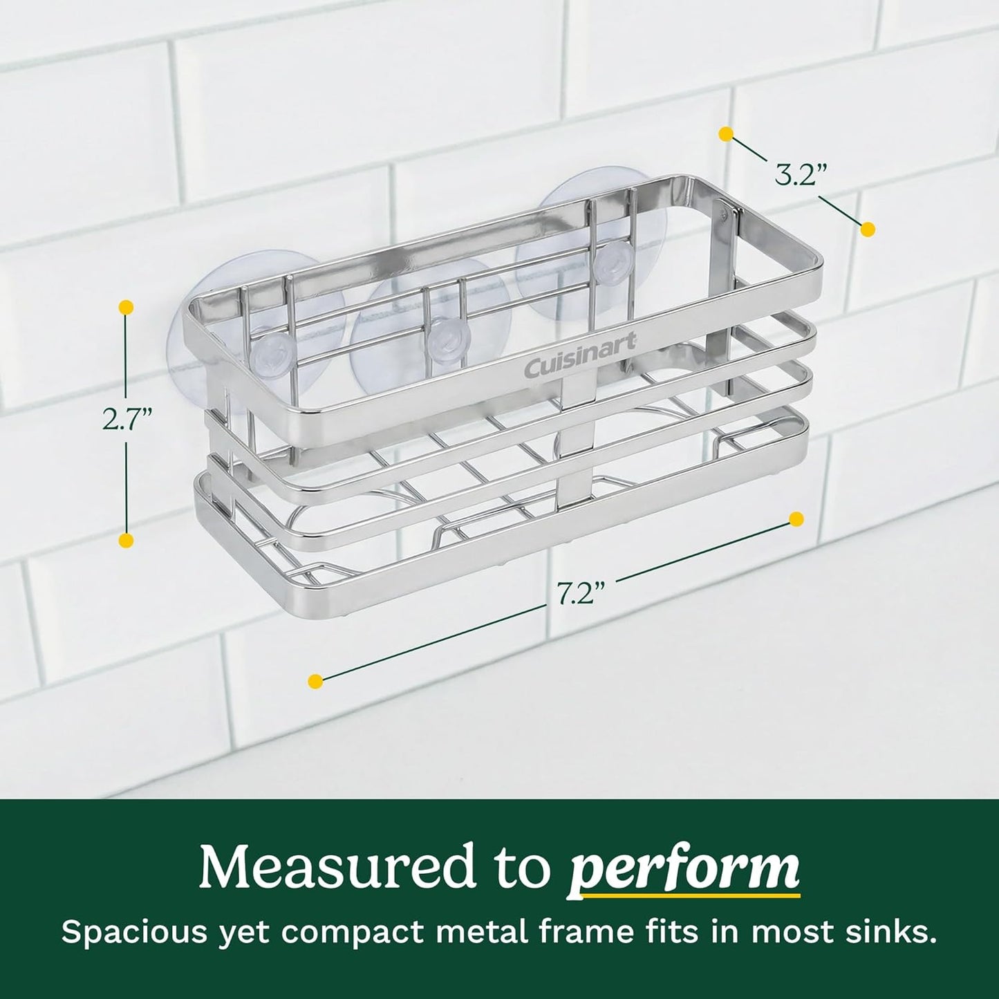 Cuisinart Sponge Holder for Kitchen SinkMetal Sink Caddy with Triple Suction Cups, Kitchen Sink Organizer, Organization