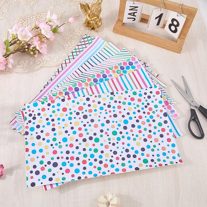CALFOVERA 7PCS 12.99 x 7.9 Inch PU Leather Polka Dots Printed Texture Faux Leather Stripe Rainbow Sheets Colorful Geometric Leatherette Fabric Synthetic Vinyl Roll for Earrings DIY Crafts Making
