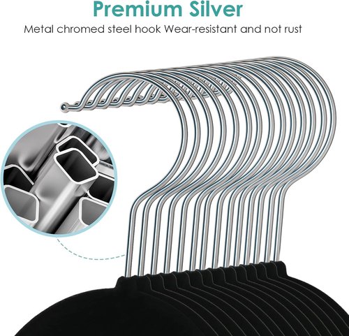 DUDUCOFU Velvet Hangers - Non-Slip Felt Clothes Hangers, 30 Pack Black Slim Design with 360° Swivel Hook
