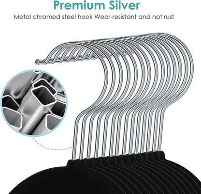 DUDUCOFU Velvet Hangers - Non-Slip Felt Clothes Hangers, 30 Pack Black Slim Design with 360° Swivel Hook