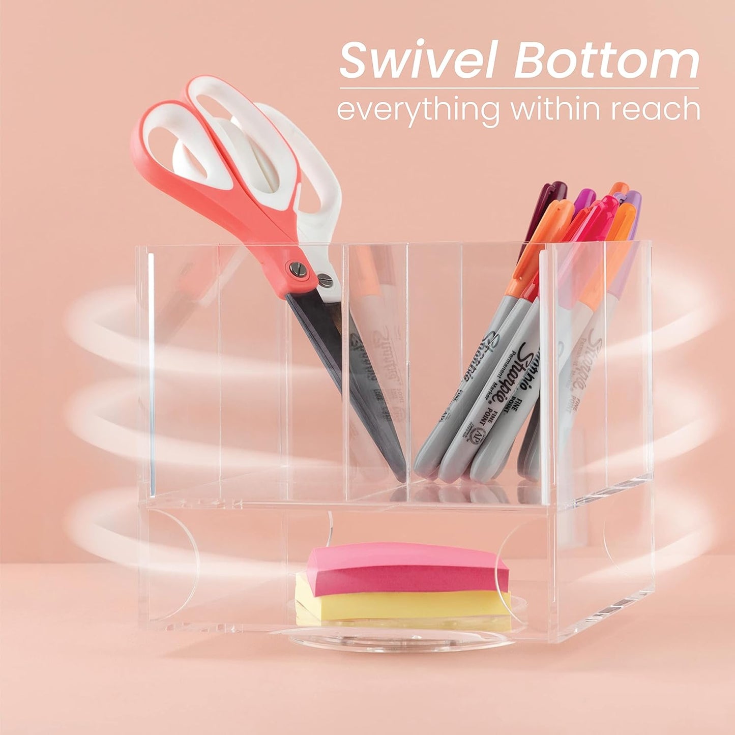 ELTOW Acrylic Swivel Silverware Caddy, Stylish Kitchen Table Organizer for Spoons, Forks, Knives, Napkins