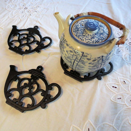 Teapot Cast Iron Trivet for Hot Pots, Kitchen & Dining Table, Black, 8 by 6.1 Inches, Gift for Home Decor