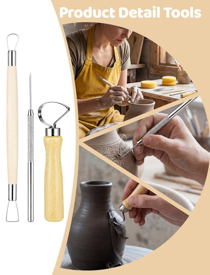 32Pcs Clay Sculpting Tools Kit, Ceramic Clay Ball Stylus Dot Painting Tools, Air Dry Clay Tools Set for Carving, Dotting, Embossing, Shaping, Molding, Pottery Crafts, Nail Art, Rhinestone, Rock