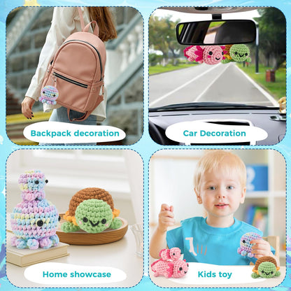 Crochet Kit for Beginners, 5 Pack Amigurumi Beginner Crochet Kits Animals, Crochet Turtle Axolotl Octopus Crocheting Kit, Easy Knitting Kit for Beginners with Step-by-Step Video Craft Kits for Adults
