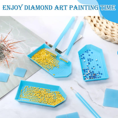 Affrolling 90 Pcs 5d Diamond Art Painting Tools and Accessories Kits Include Drill Pens with 3 Drill Sizes, Plastic Diamond Trays, Glue Clay, Rhinestone Art Painting DIY Accessories(Blue)