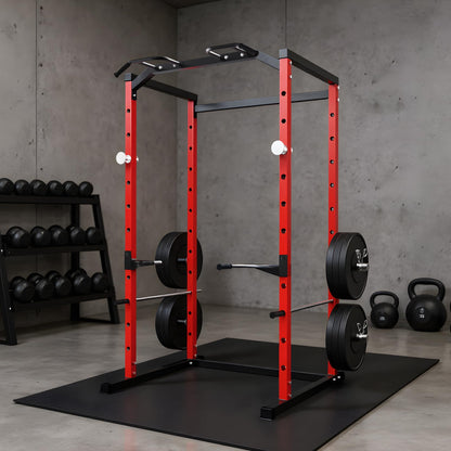 Garvee Power Cage, Squat Rack for Home Gym, 1100LB Capacity Power Rack with Pull-Up Bar, Adjustable Safety Bars, Strength Training for Home Gym, Red