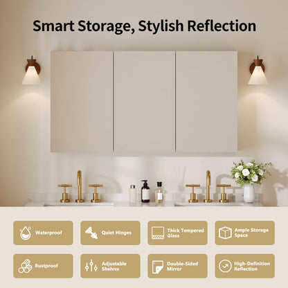 DeerValley Medicine Cabinet with Mirror, 48" W x 26" H Bathroom Mirror with Storage, 3 Doors Frameless Modern Wall Mount Mirrored Medicine Cabinets with 2 Adjustable Shelves DV-1MC0149