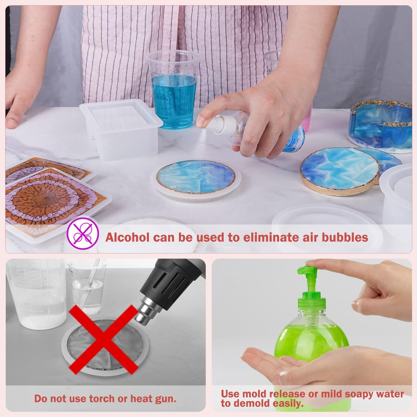 15 Pcs Coaster Resin Molds Silicone,Mold for Epoxy Resin Coaster Molds with Round Square Shape Holder Mold for Epoxy, for DIY Art Craft Cup Mats