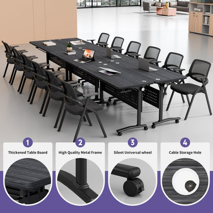 JNMDLAKO Folding Conference Room Table for 6-12 Person, Modular Mobile Large Flip-Top Training Table with Locking Wheels, Modern Rectangular Seminar Meeting Tables for Office (6, Black, 47.2in)