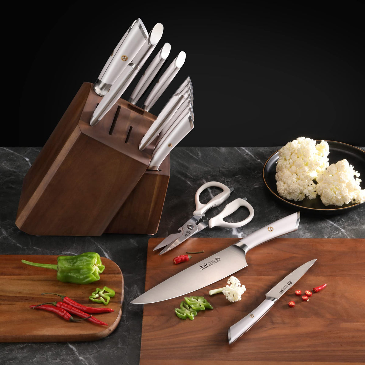 Cangshan ELBERT Series German Steel Forged Knife Block Sets (17-Piece, White)