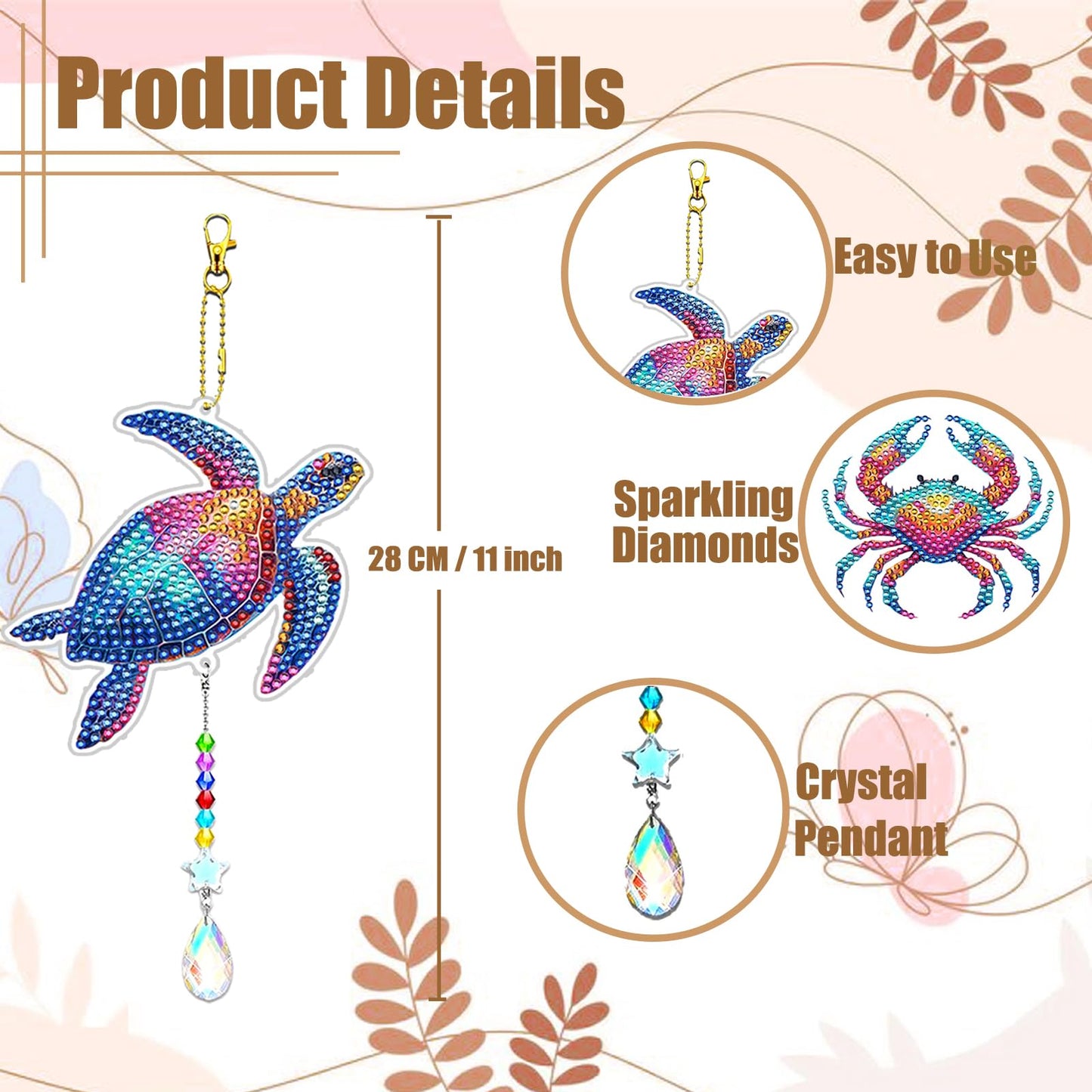 JeCuiK 6 Pcs Ocean Diamond Art Kits for Adults Diamond Painting Wind Chimes Sea Animal Diamonds Painting Suncatcher Double Sided Small Diamond Painting Kits Best Gifts for Mom