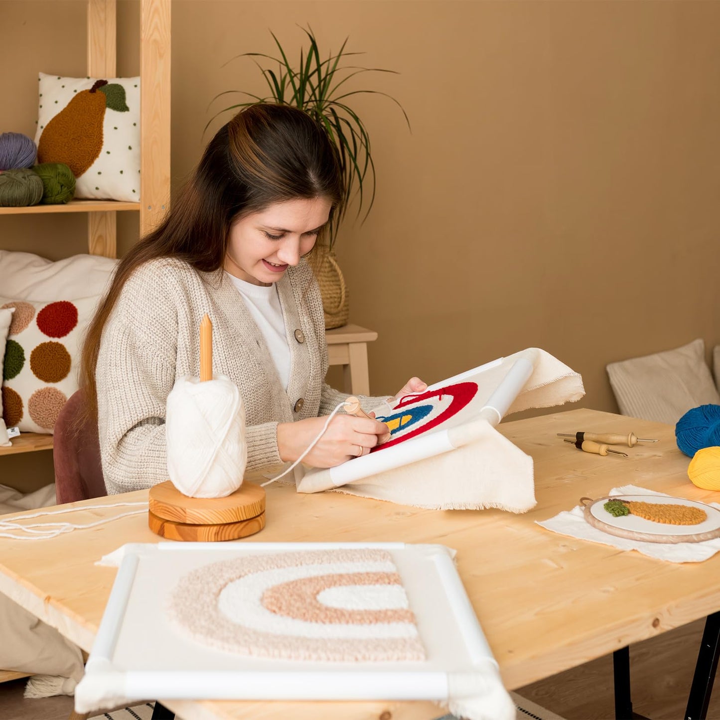 Tudomro 4 Pieces Primary Tufting Cloth 80'' x 40" Large Monks Cloth with Marked Lines Punch Needle Fabric with 2 Pcs Water Erasable Pen for Punch Needle DIY Rug