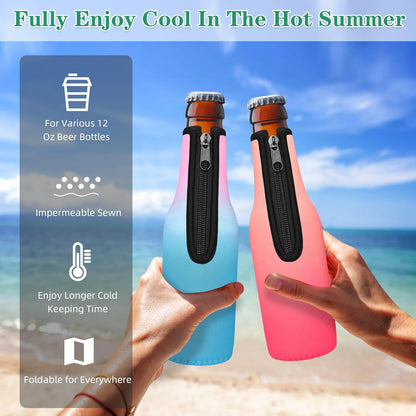 12 OZ Color,24 Pack) Beer Bottle Cooler Sleeves,Standard Zip-up Extra Thick Neoprene Insulated Sleeve-Keep Beer Cold