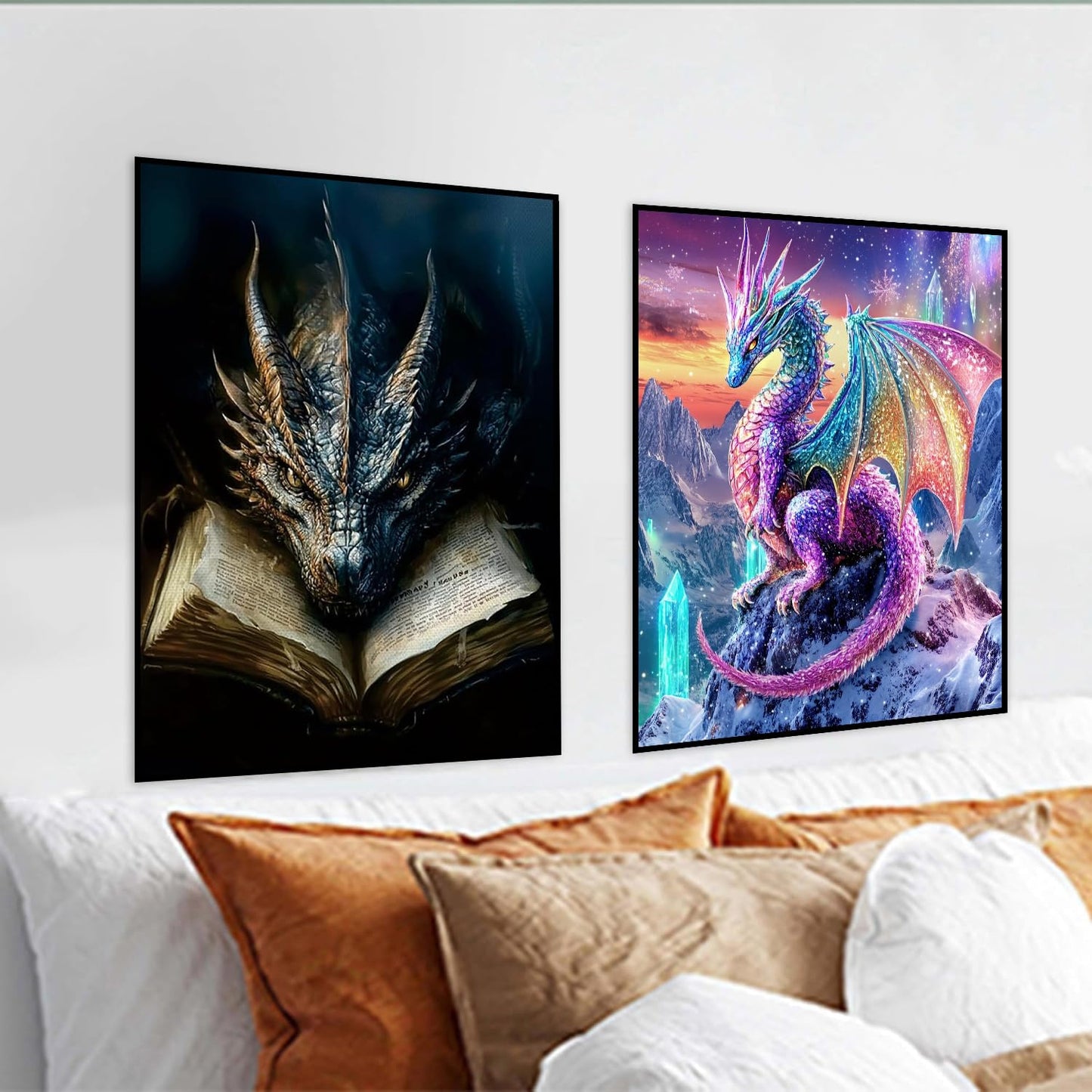 Meothan 3 Pack Diamond Art Kits for Adults, Dragon Diamond Painting Kits for Adults, 5D DIY Round Drill Gem Art Paint with Diamonds Dots Crafts Kits for Home Decor Gift 12x16inch