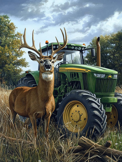 DIY Tractor Deer Diamond Painting 12x16 Inch, Full Round Drill Kits Mosaic Art for Adults Relax & Home Wall Decor Festival Gift 692