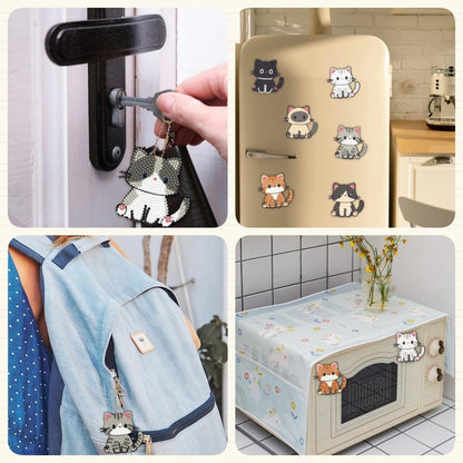 Bulerrylulu 9 Pcs Diamond Painting Magnets Kits Cat Fridge Magnet Stickers Diamond Art Painting Keychains Gem Painting kit for Beginners Adults DIY Art Craft Gifts Home Decors (cat)