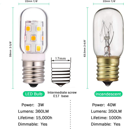 LED Microwave Light Bulb, 40W Incandescent Replacement for Refrigerator, Under Range Hood E17 Intermediate Base, Pack