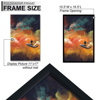 FULDGAENR 11x17 Picture Frame, Black Frames for 11 x 17 Inch Photo Poster Certificate, High Transparency Wall/Tabletop Frame with Horizontal Vertical Display (Black | 11"x17")