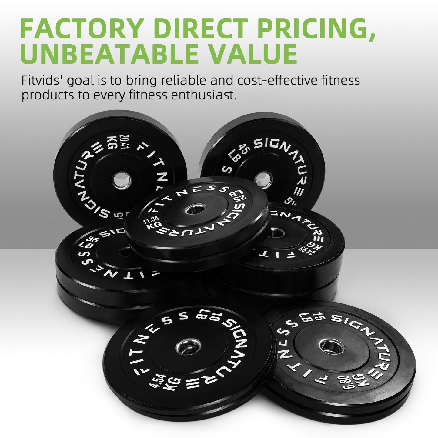 Fitvids Olympic Bumper Plates Set – 2" Weight Plates for Strength Training & Weightlifting – Set: 370 lbs – Black