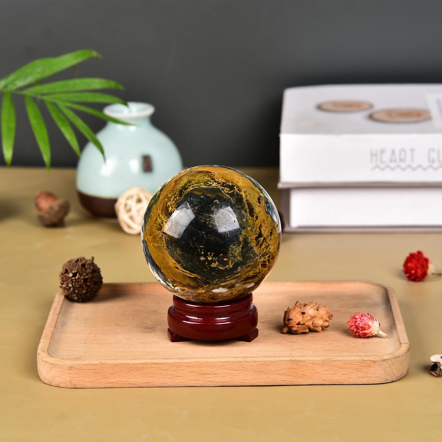 JIC Gem Small Pietersite Crystal Sphere - Blues & Golden Browns, Healing Crystal for Home Decor, Photography, Divination & Fortune Telling, 50-60mm