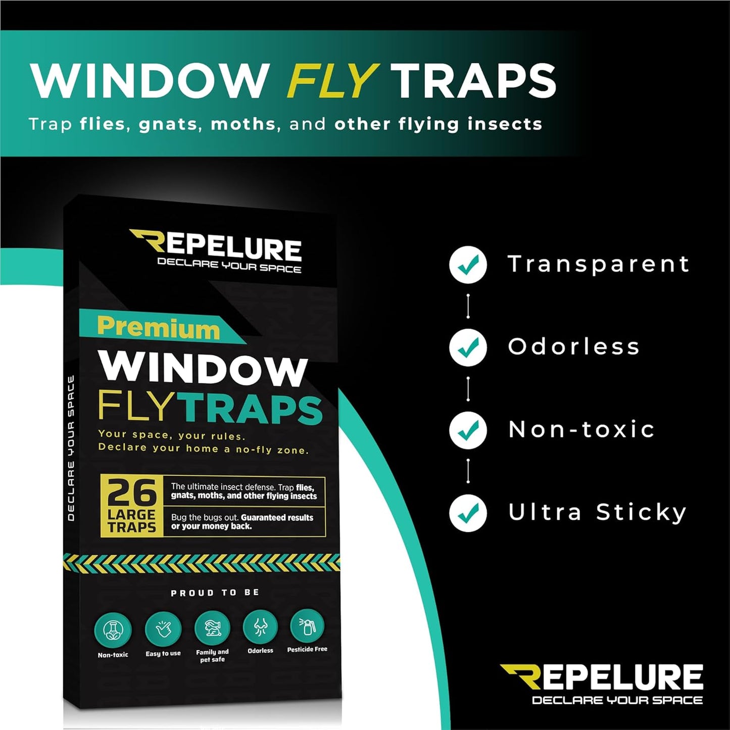 Window Fly Trap (26 Pack), Indoor Sticky Traps for Home, Non-Toxic Glue Paper for Insects