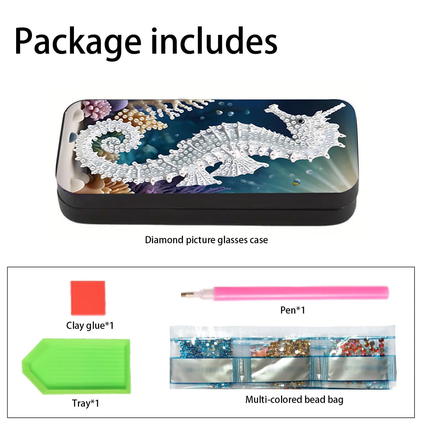 MVVMTOP Diamond Painting Eye Glass Case, DIY Seahorse Diamond Art Glasses Storage Box Sunglass Case for Adults Handmade for Art Craft Gift Travel Sunglass Eyeglasses