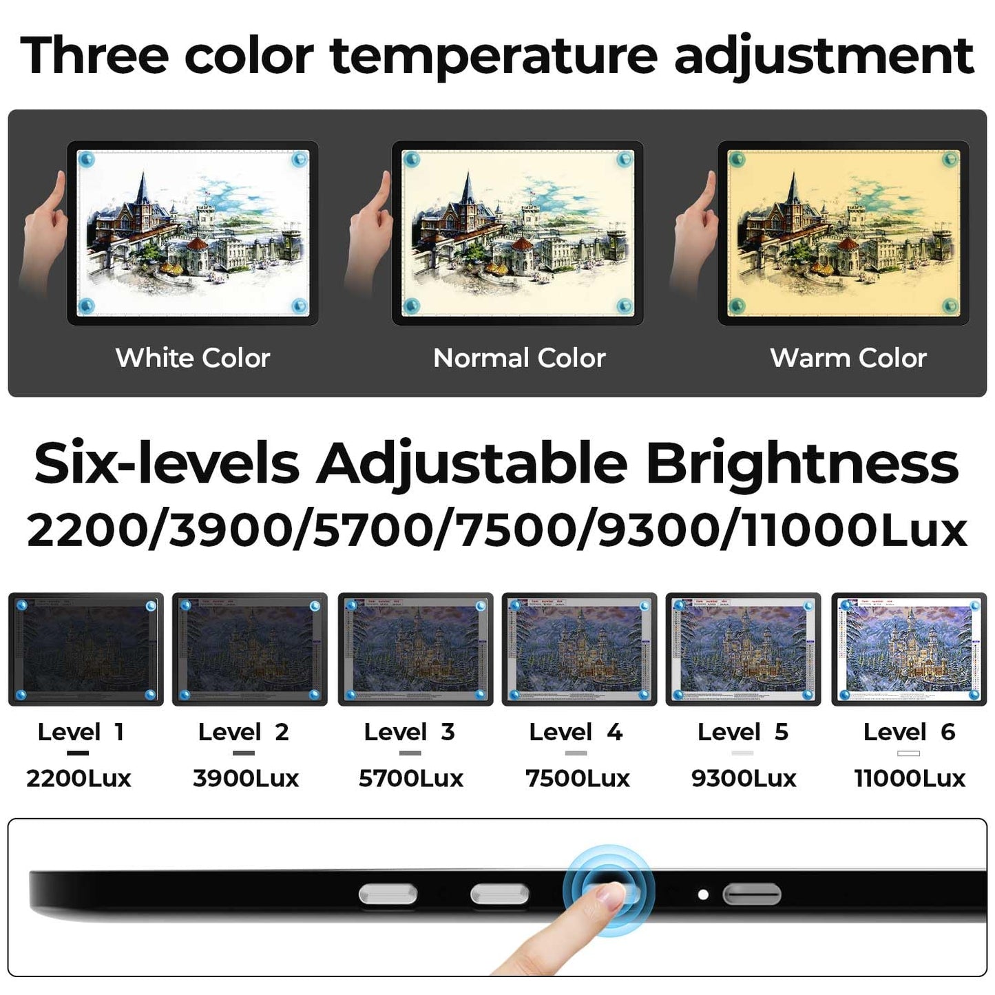 Heanolier A4 LED Copy Board Light Tracing Box,Super Bright Magnetic Light pad with Side physical Buttons,Adjustable Corded Light Table for Tattoo Transferring,Drawing, Light Board for Diamond Painting