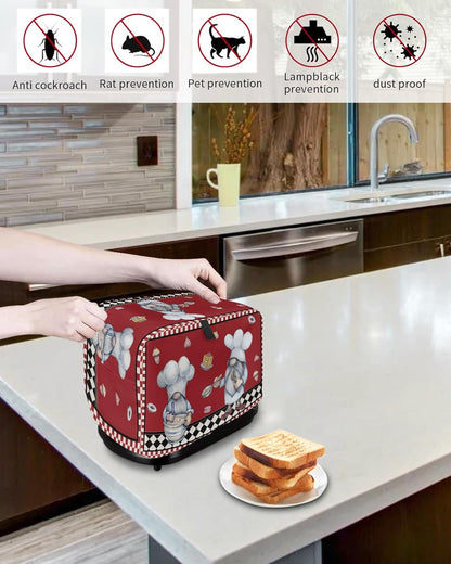 Kitchen Chef Gnomes Toaster Cover, 2 Slice, Rustic Red Checkered Dessert Toaster Oven Cover
