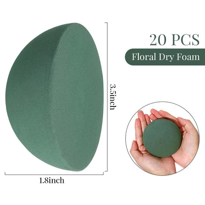 20 Pack Green Decorative Floral Foam for Making Bouquets Half Ball Block Dry Foam Balls Craft Supplies for Artificial Plant Floral Arrangement(3.54 x 1.77 Inch)