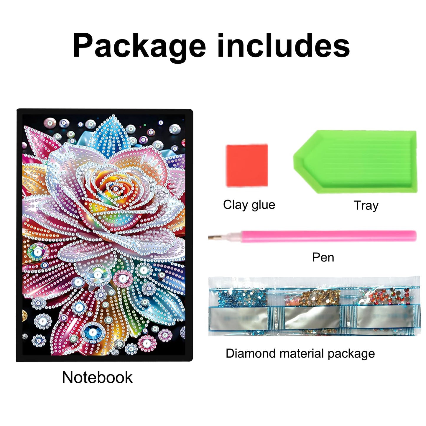 JISHSHAY Flower Diamond Art Notebook Journal Flower Diamond Painting Note Book Gem Art Sketchbook Mosaic Kits for Adults Diary Gem Painting Leather Journal Blank Notebook with Special Shaped Drills A5