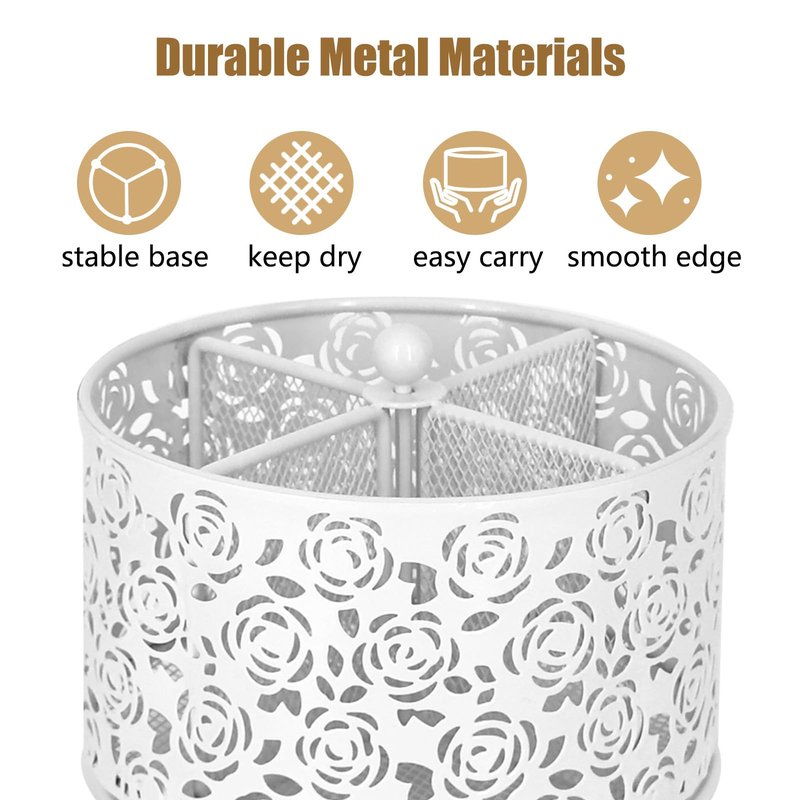 DysanVica 360° Rotating Metal Silverware Caddy - 4 Compartment Utensil Cutlery Holder Fork Spoon Napkin Organizer Flatware Storage Basket Party Countertop Buffet Picnic Camping Outdoor (White)
