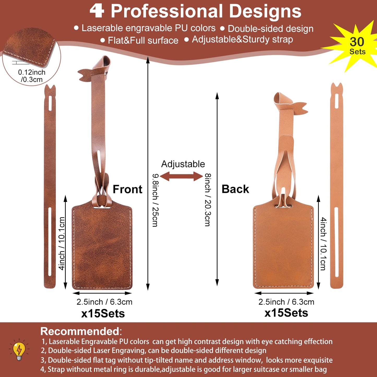 iFForce 30 Sets Laser Engraving Material - Ideal Laserable Engravable Leatherette Team Gift Group Keepsake - Personalized Lasable Khaki & Brown Faux PU Leather Name ID Number for Bag Backpack Badge