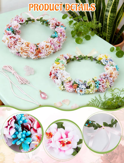 25 Sets DIY Flower Crowns Making Kit, Make Your Own Flower Crown Wreath Handmade Fairy Floral Hair Accessories Garland Kit for Bridal Wedding Birthday Party Decor