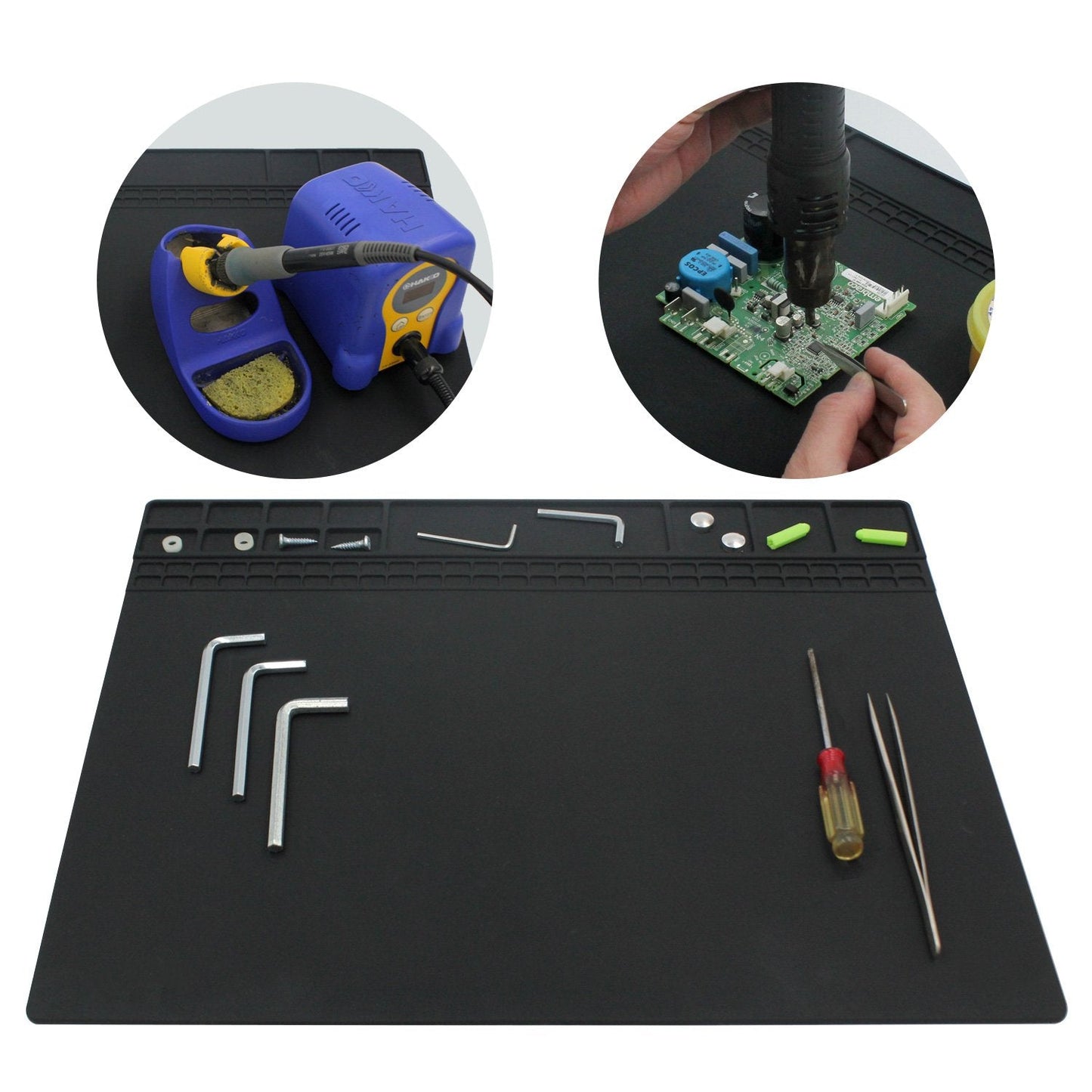 Handook Soldering Mat Silicone Repair Mat Heat Resistant 932°F Workbench Mat for Cellphone, Computer, PCB board Electronic Repair Mat for Soldering Station Iron Gun with Size 16 x 12 Inch (Black）