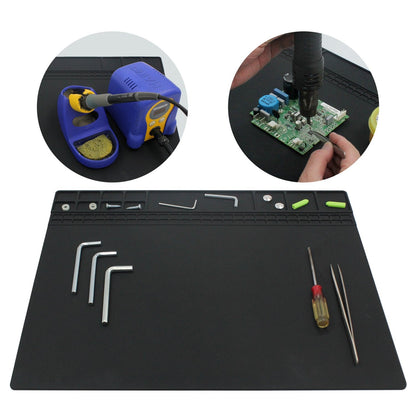 Handook Soldering Mat Silicone Repair Mat Heat Resistant 932°F Workbench Mat for Cellphone, Computer, PCB board Electronic Repair Mat for Soldering Station Iron Gun with Size 16 x 12 Inch (Black）