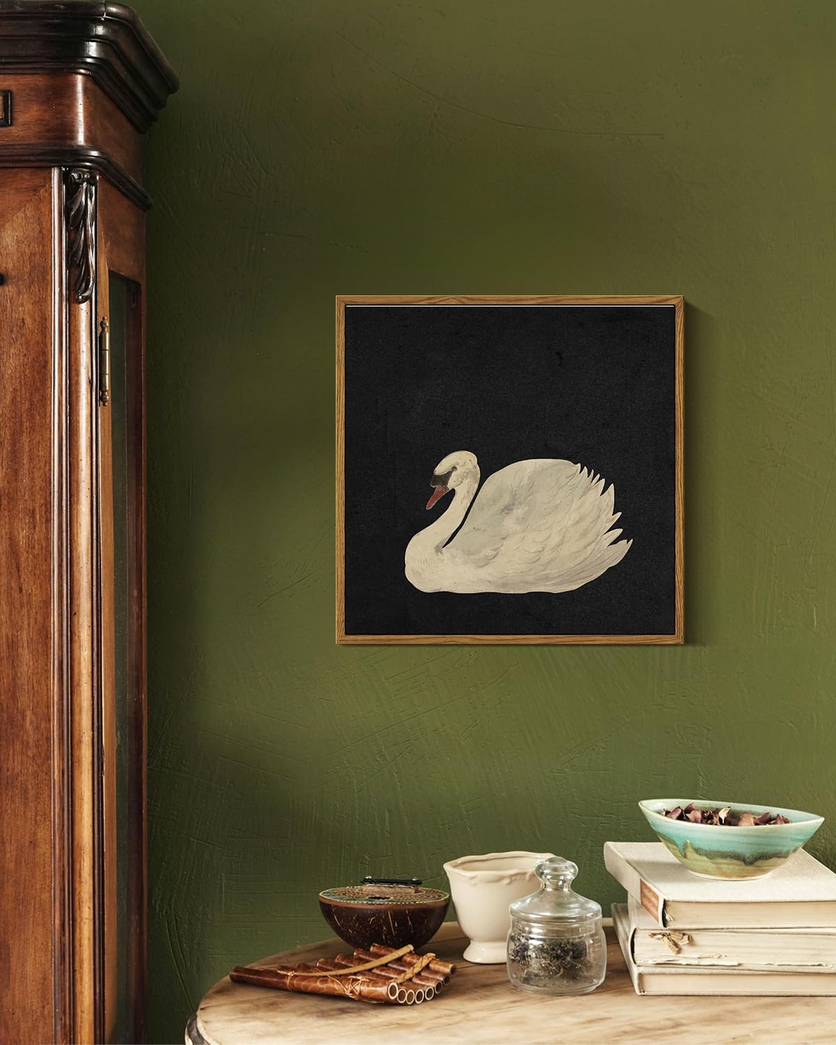 InSimSea Framed Canvas Wall Art, Swan Painting Pictures for Rustic Bathroom, Farmhouse Living Room Decor