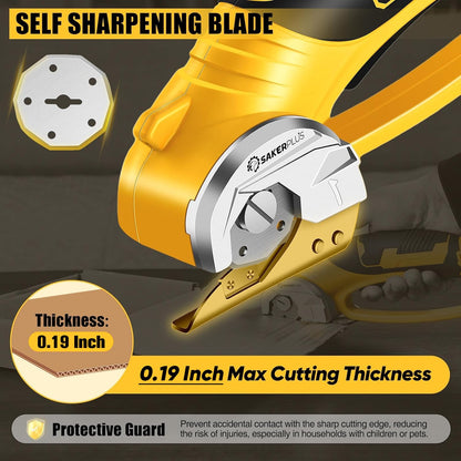 SakerPlus Cordless Electric Scissors, 4V Cardboard Cutter, Box Cutter Fabric Scissor with Safety Lock & LED Light, Rechargeable Power Rotary Cutters for Box Carpet Fabric Plastic Leather